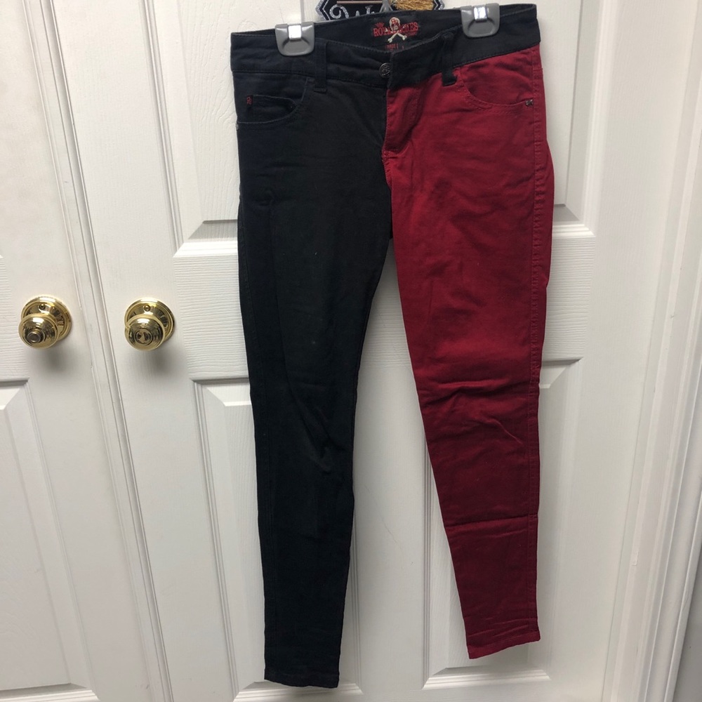 Red & Black Harley Quinn Style Skinny Jeans